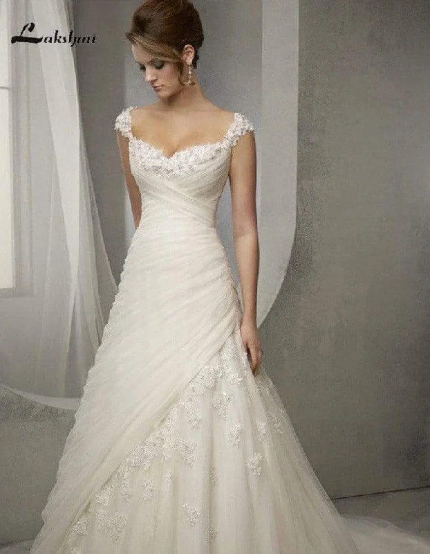 Comfortable Chic Roycebridal Wedding Dress Elegant Princess Capped Sleeves Wedding Dresses  Sweetheart A-line Appliques