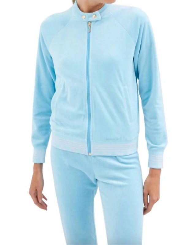 Stylish Savings Women Doo Wop Snap Collar Velour Track Jacket L In Light Blue