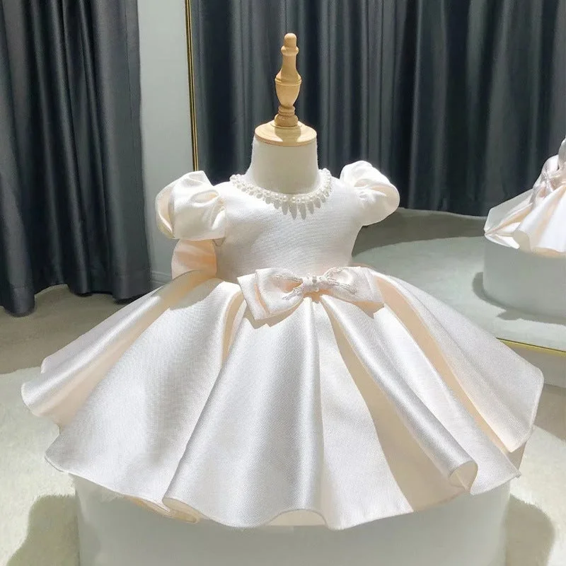 Dive Into Trendy Styles Baby Girl Princess Dresses Girl Bow Cake Puffy Sleeve Bead Collar Birthday Party Dresses Toddler Ball Gowns