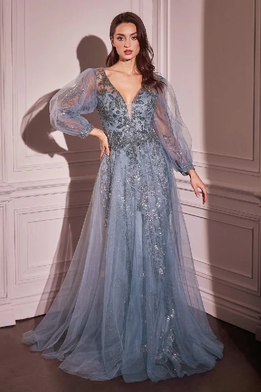 Classic Appeal Glitter Long Sleeve Layered Tulle Gown by Cinderella Divine CD0102 - Special Occasion/Curves