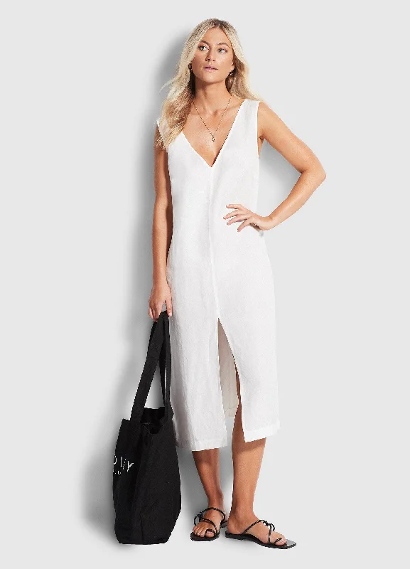 Wardrobe Essentials Essential Linen Midi Dress - White