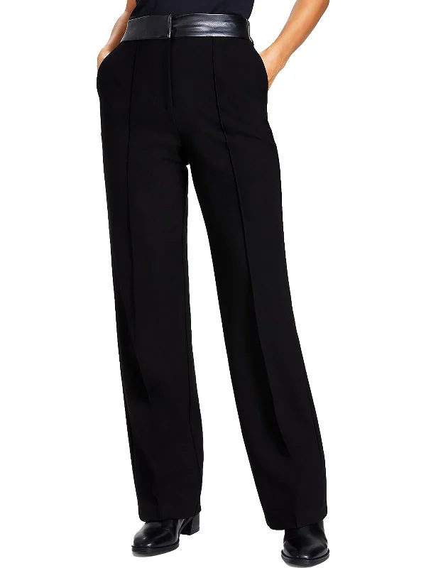 Casual Weekend Relaxed Style Womens High Rise Pintuck Straight Leg Pants