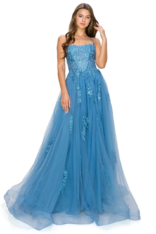 Exclusive Deals Online Dusty-Blue Lace Tulle Gown by Cinderella Couture USA AS8031J-DBlue-Q - Special Occasion/Curves