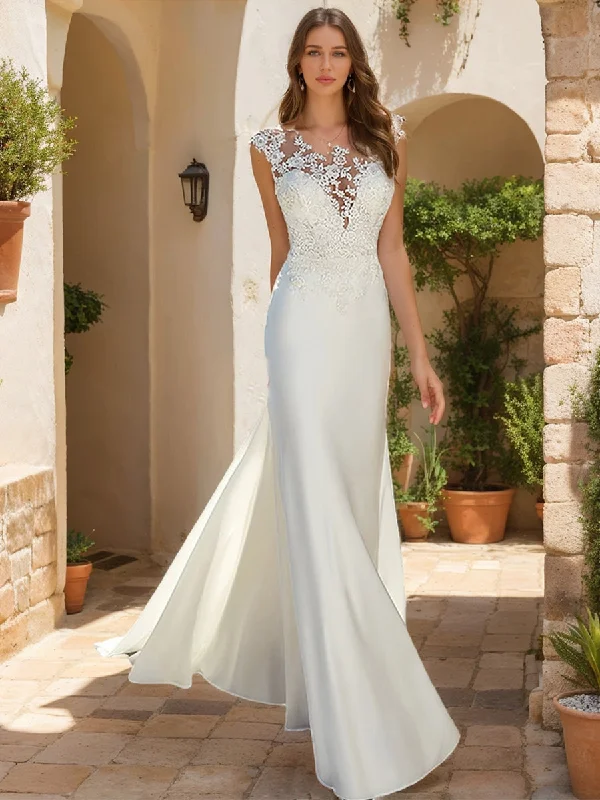 Crazy Discounts, Hurry Up Trumpet/Mermaid Scoop Sleeveless Appliques Wedding Dresses