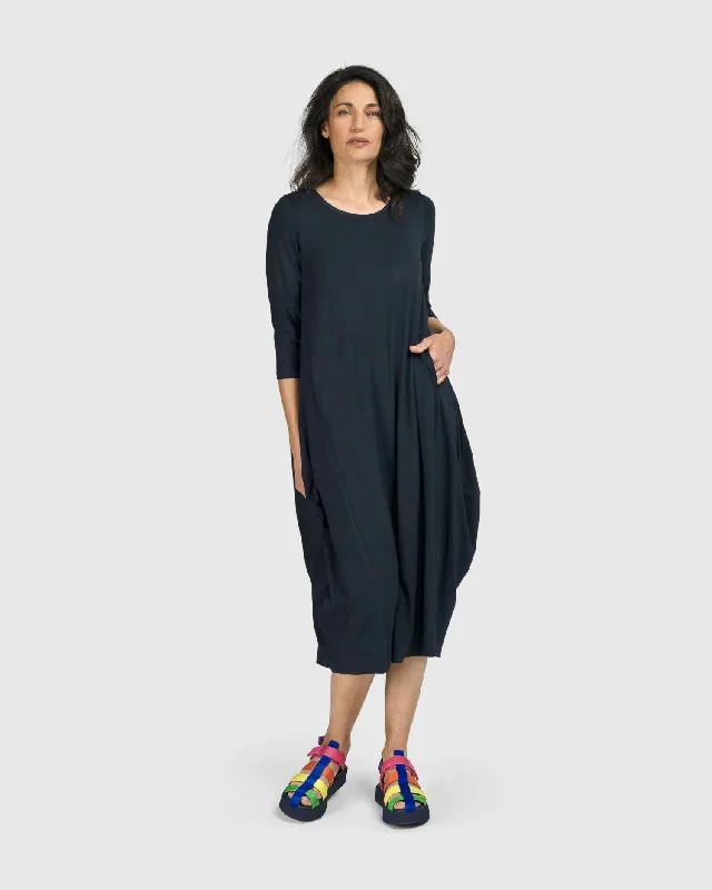 Luxury Comfort Essential Relaxed Midi Dress, Ocean