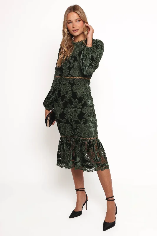 Holiday Attire Sale Pierre Long Sleeve Maxi Dress - Deep Velvet Green