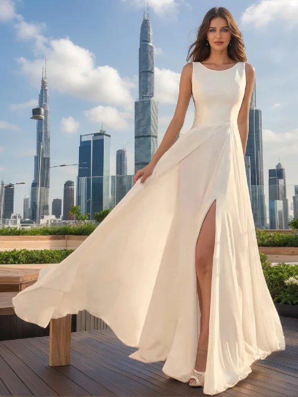 Explore What's New A-Line/Princess Scoop Sleeveless Split Side Wedding Dresses