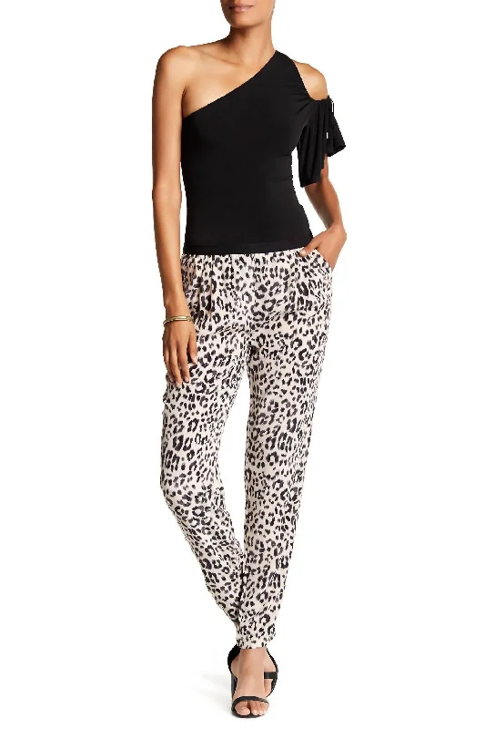 Chic Style Salma Animal Print Silk Joggers In Cream/black