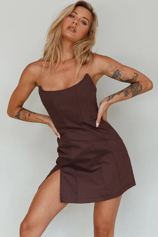 Seasonal Fashion Luann Scoop Neckline Strapless Mini Dress Brown