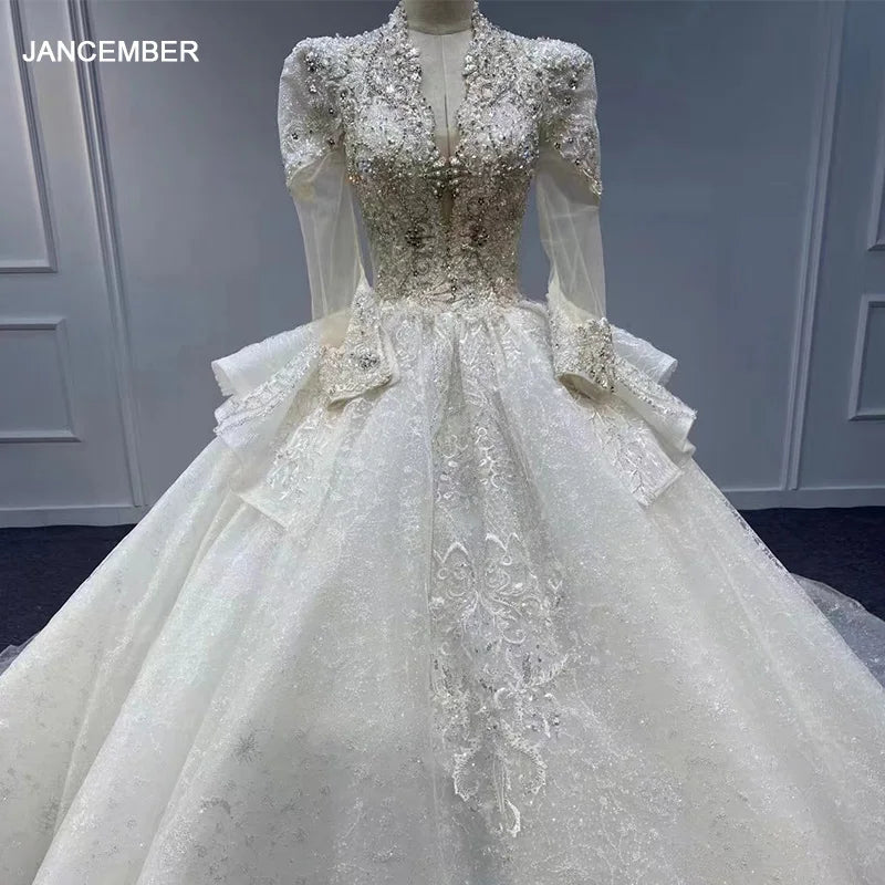 Limited Time Offer Jancember Promotion Factory Wholesale Wedding Dresses For Women 2024 Bride Full Sleeves Organza vestidos de novias 2024 MN33