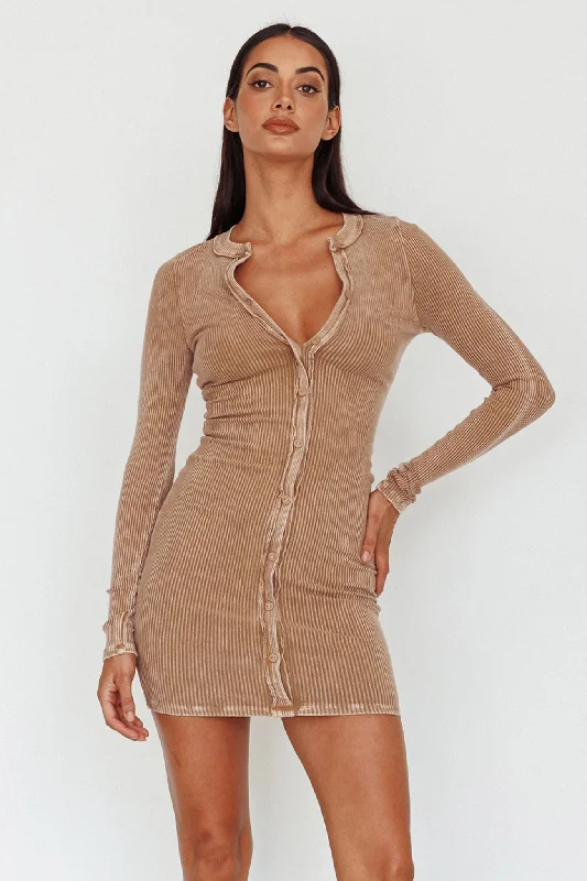 Embrace New Fashion Goin' Solo Faux Placket Mini Dress Khaki