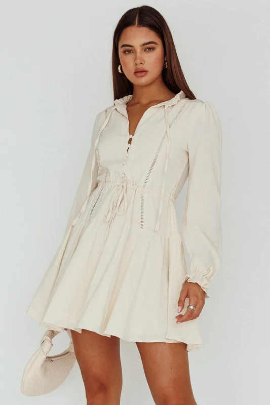 Premium Style Waverly Long Sleeve Mini Dress Beige