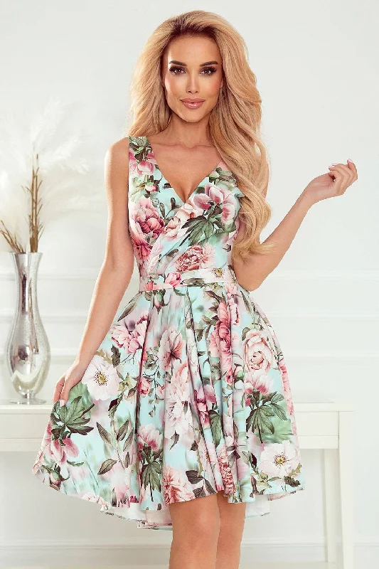 Insane Discount Onslaught Numoco 478-1 MAYA Dress with longer back, neckline and belt - pink flowers Insane Discount Onslaught Numoco 478-1 MAYA Dress with longer back, neckline and belt - pink flowers