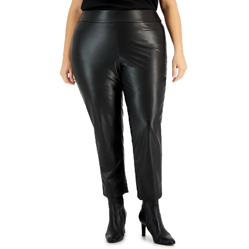 Artful Design Plus Womens High Rise Faux Leather Ankle Pants