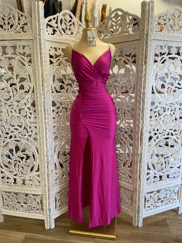 Exclusive Deals You Can't Resist Magenta Rhinestone Strap Dress