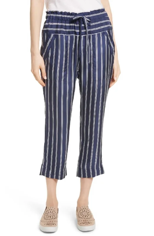 Unbeatable Prices Addiena Silk Striped Capri Pants In Navy/white