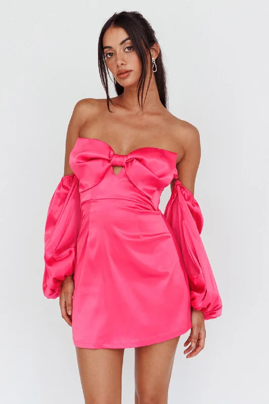 Exquisite Women's Wear Sale Lilly Off-Shoulder Bow Mini Dress Pink