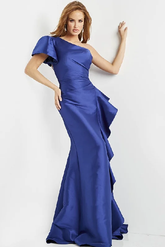 Playful Elegance Jovani 09201 One Shoulder Sleeve Ruffle Evening Gown - Special Occasion/Curves