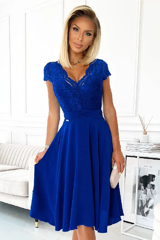Trend Setting Threads Numoco 381-3 LINDA - chiffon dress with lace neckline - royal blue