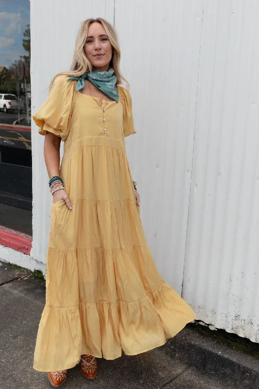 Flash Sale, Don't Miss Waimea Tiered Maxi Dress - Mustard