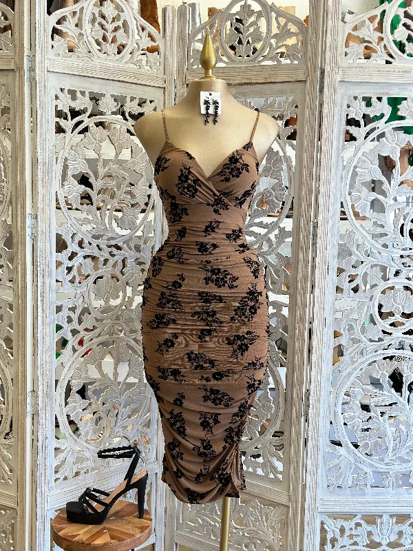Top Picks At Markdown Prices Brown Velvet Black Flower Dress