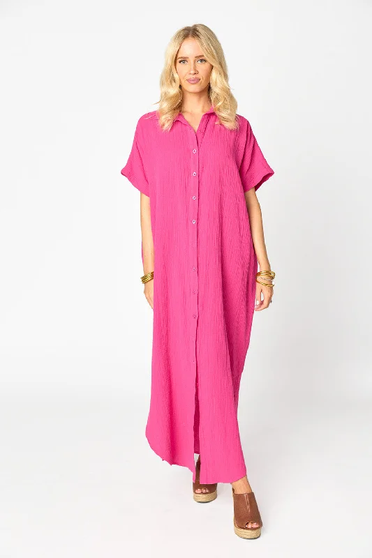 Fashion Essentials Carmen Cover Up Caftan Maxi Dress - Hot Pink