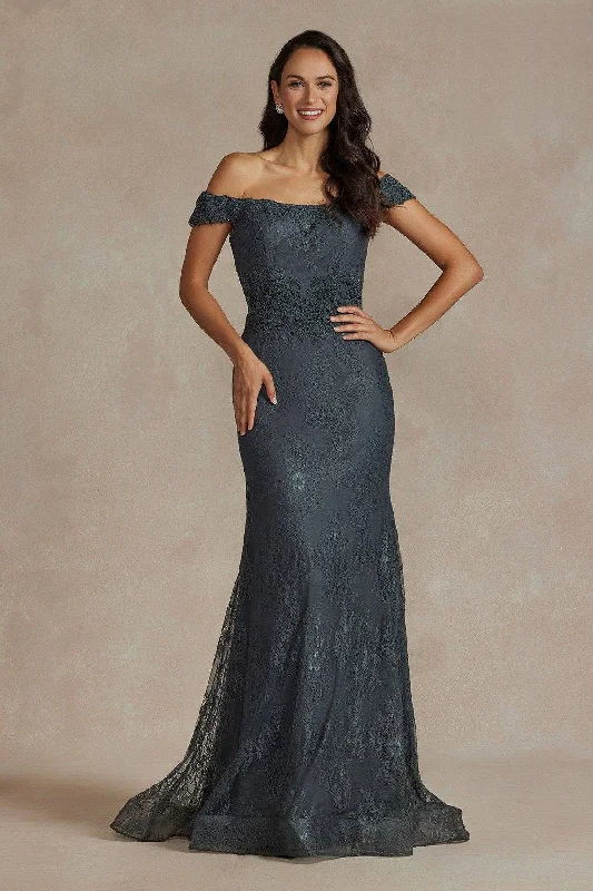 Premium Fashion Off Shoulder Open Back Embroidered Lace Long Mother of the Bride Dress NXJQ501