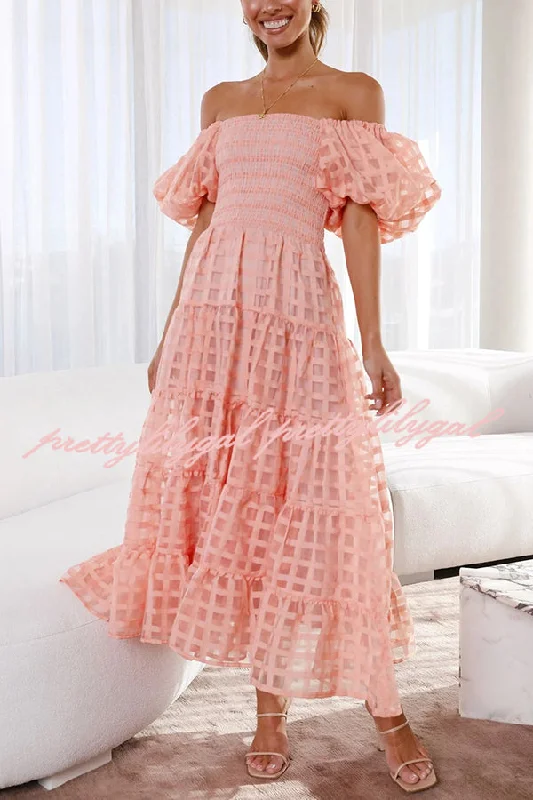 City Fashion Solid Color Off-shoulder Lantern Sleeve Patchwork Midi Dress