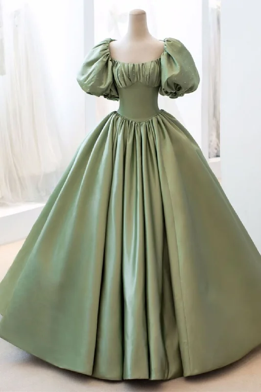 Polished Finish Sage Green Ball Gown with Short Bell Sleeves