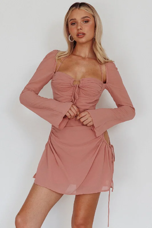 Spring Wardrobe Etta Drawstring Long Sleeve Mini Dress Blush