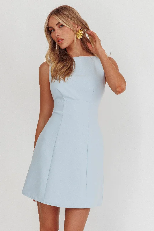 Trendsetter's Closet Shannon Boat Neck Sleeveless Mini Dress Light Blue