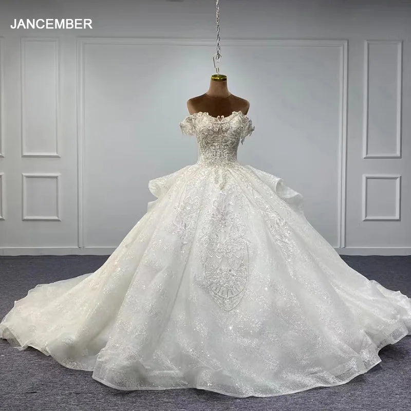 Trend Alert Jancember Flash Sale Elegant Wedding Dresses For Women 2024 Bride Organza Cap sleeve Crystal Lace Up Robe De Mariée MN04