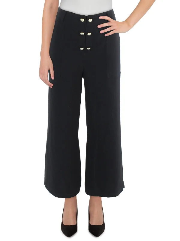 Chic Urban Fashion Look Womens Button Crepe Wide Leg Pants