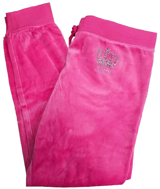 Stylish Savings Women's Studded Crown Logo Track Velour Zuma Pant In Magenta