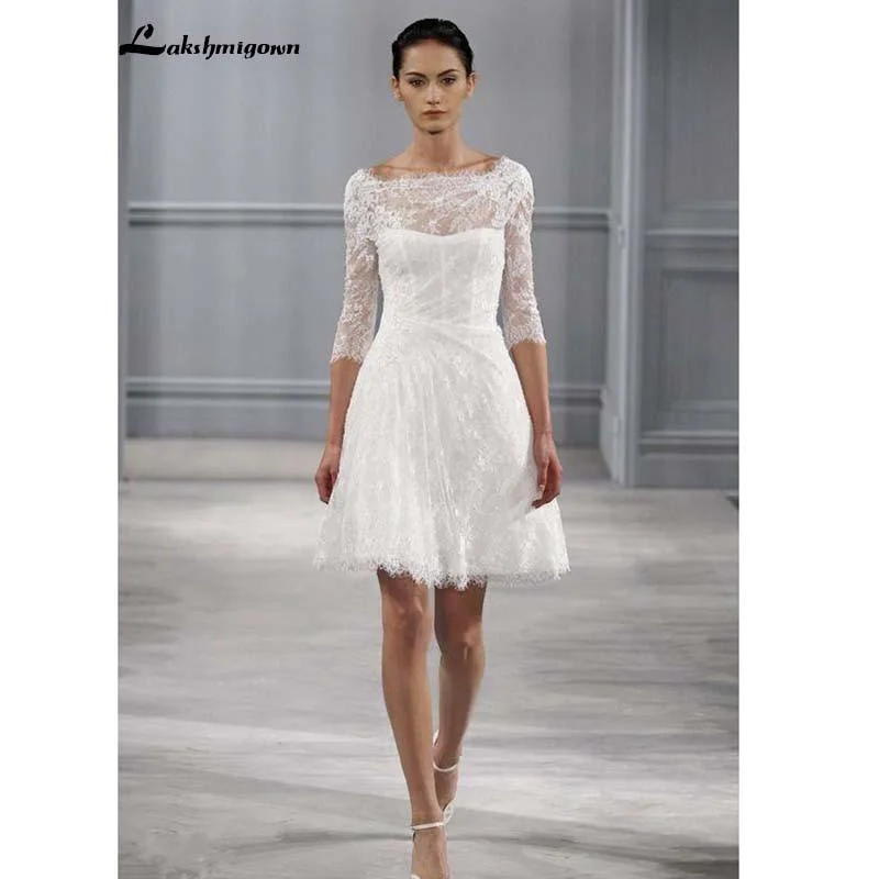 Unleash Your Trend Driven Style Roycebridal Summer Short Wedding Dresses With 3/4 Sleeves Knee length