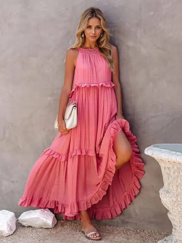 Flash Sales Ruffled Sleeveless Tiered Maxi Dress with Pockets