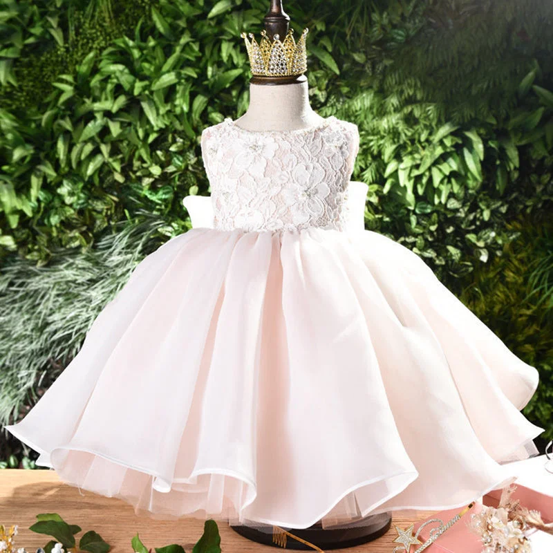 Style Streetwear First Communion Dress Baby Girl Summer Sleeveless Lace Ball Gowns Princess Dress