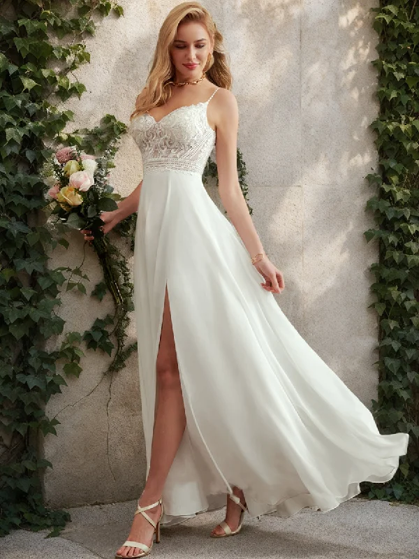 Trendy Aesthetics A-Line/Princess V-Neck Sleeveless Split Side Wedding Dresses