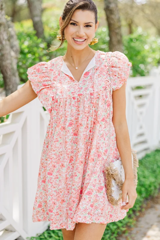 Vintage Elegance This Is The Day Coral Pink Ditsy Floral Dress