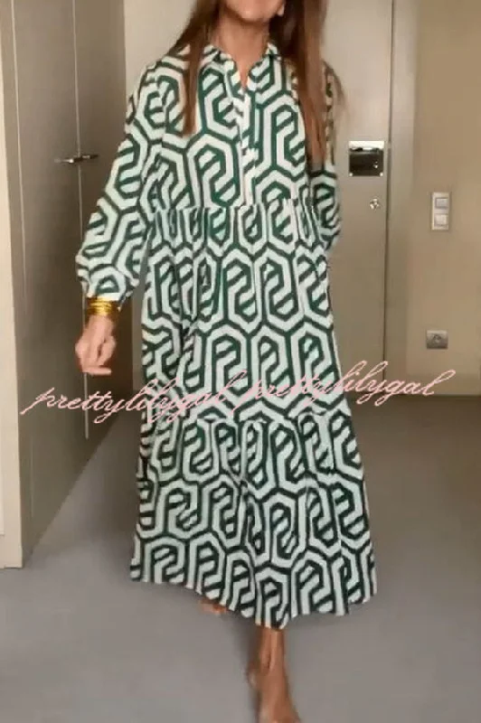 Casual Chic Marley Geometric Figure Print Loose Shirt Midi Dress