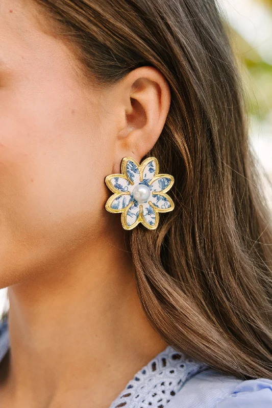 Refined Look Bohemian Gemme: Flowers Of Love Blue Stud Earrings