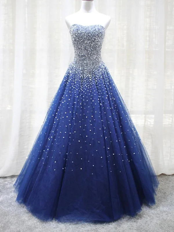 Huge Markdowns Shiny Sequins Strapless Blue Long Prom Dresses, Sparkly Blue Formal Evening Dresses, Blue Ball Gown SP2136