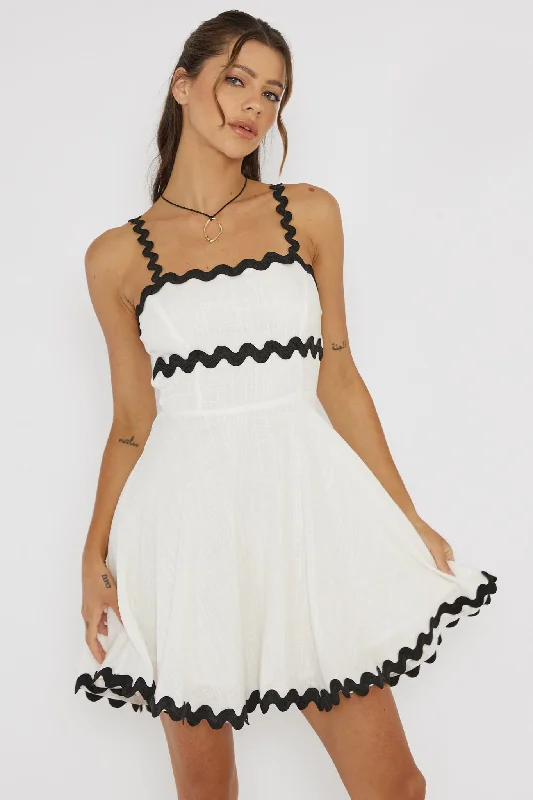 Luxury Fashion Won Me Over Ric Rac Trim Mini Dress White