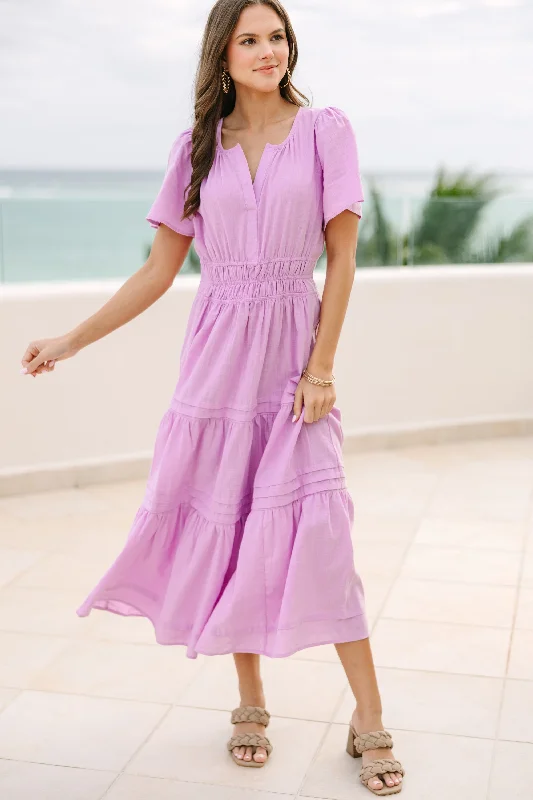 Huge Savings On Parisian Styles It's In The Air Lavender Purple Tiered Midi Dress