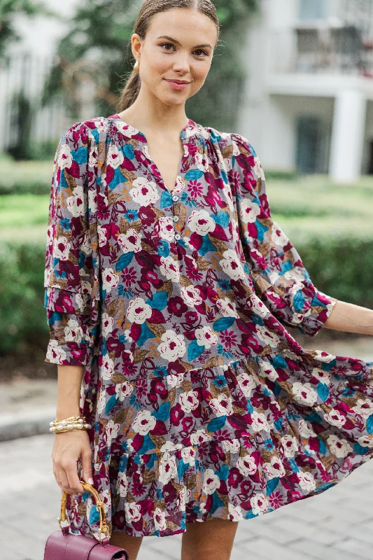 Big Discounts All Better Burgundy Red Floral Dress