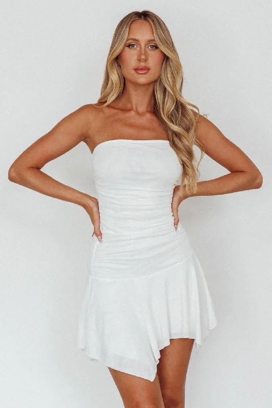 Mid Season Sale Modern Muse Asymmetrical Hem Mini Dress White