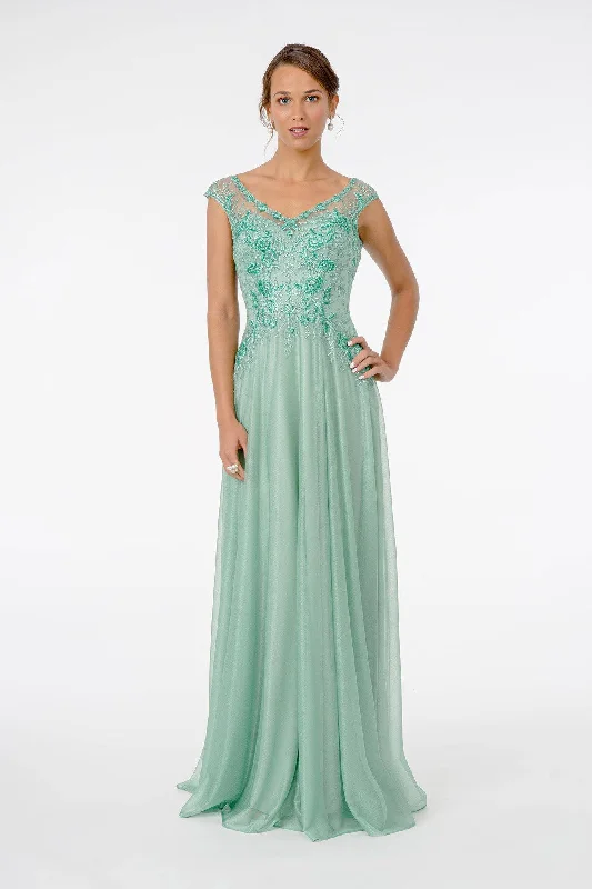 Chic Casual Wardrobe Essentials Embroidered Bodice V-Neck w/ V-Back Long Mother Of The Bride Dress GLGL1826 Chic Casual Wardrobe Essentials Embroidered Bodice V-Neck w/ V-Back Long Mother Of The Bride Dress GLGL1826