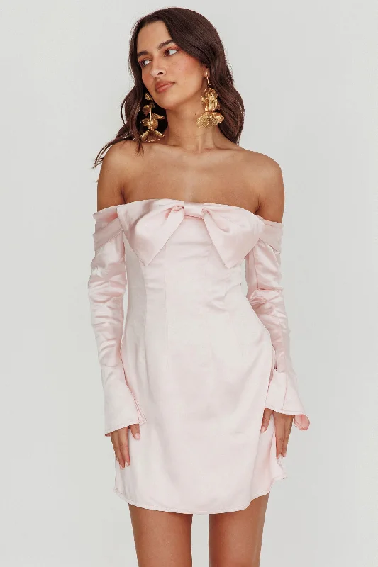 Flash Sale Lilith Off Shoulder Bow Mini Dress Blush