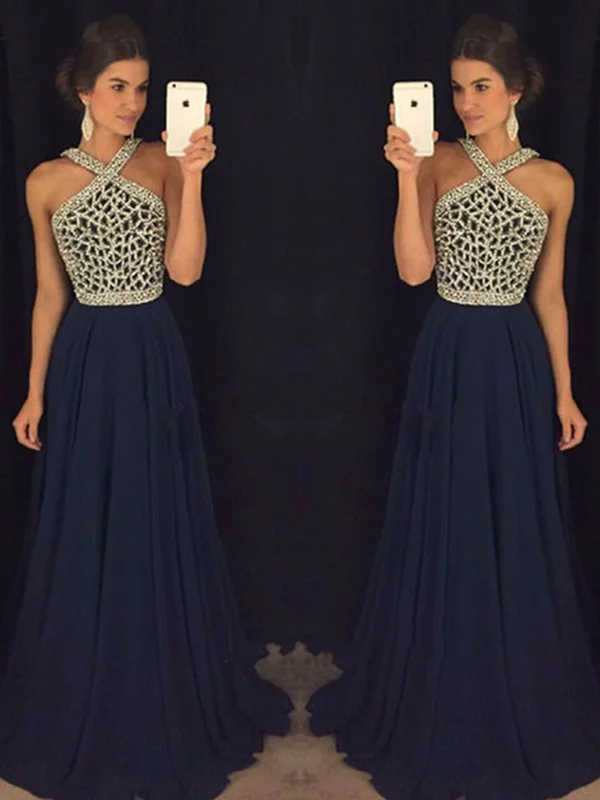 Style Without Limits Unique Beaded Dark Blue Prom Dresses, Dark Blue Formal Dresses, Prom Gown