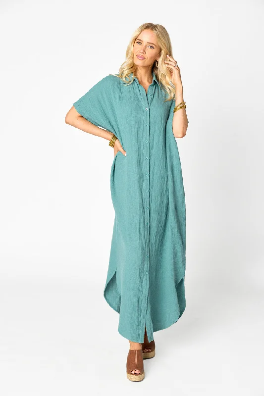 Hot Trends Carmen Cover Up Caftan Maxi Dress - Moss